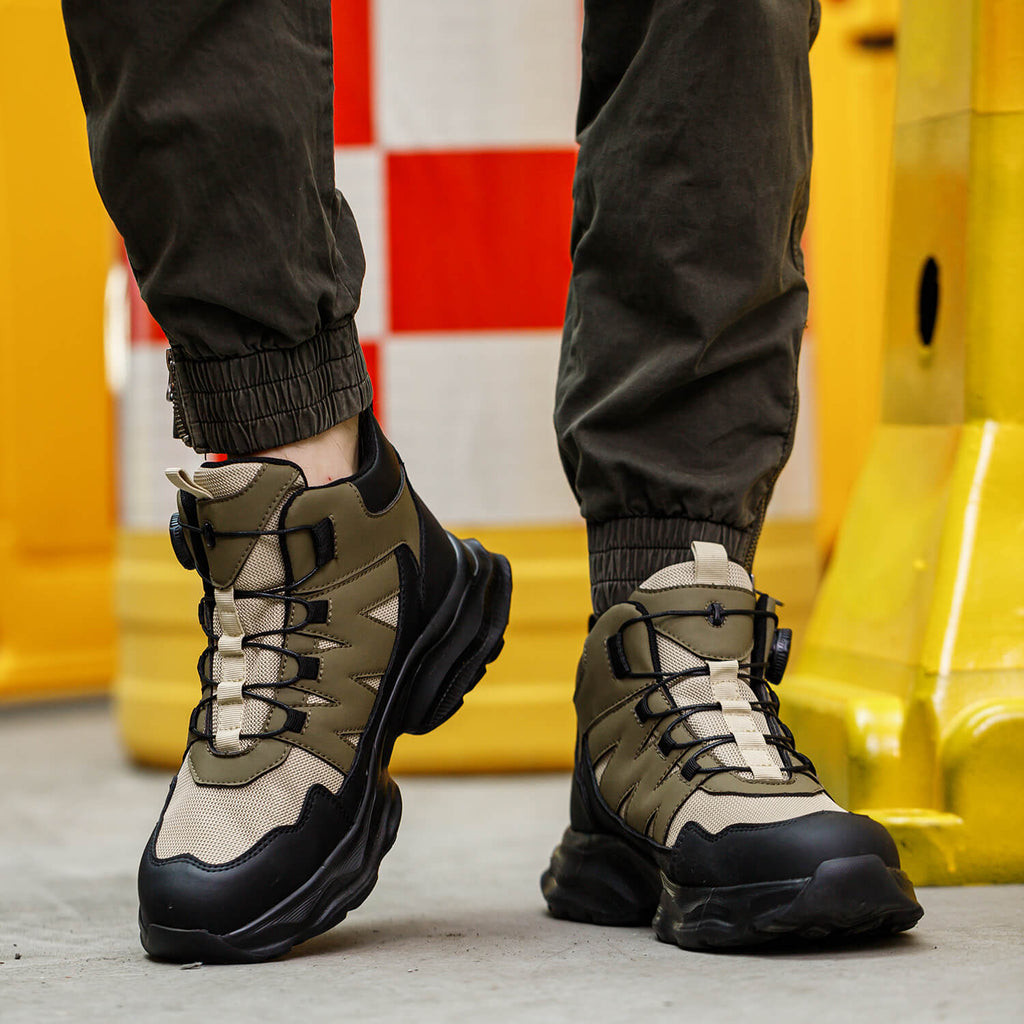 QD Steel Toe Knob-Lacing Lightweight Work Boots