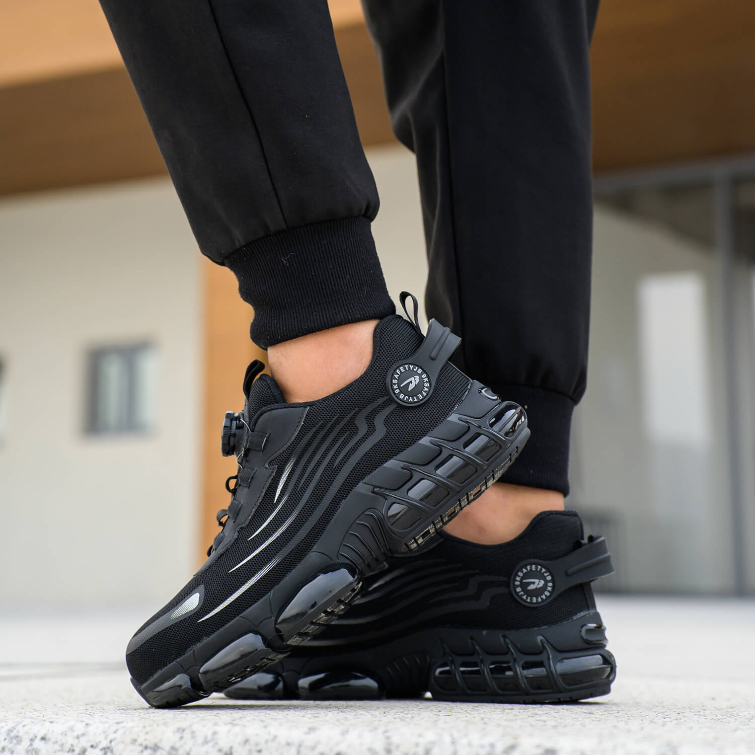 QD Steel Toe Knob Lacing Work Sneakers