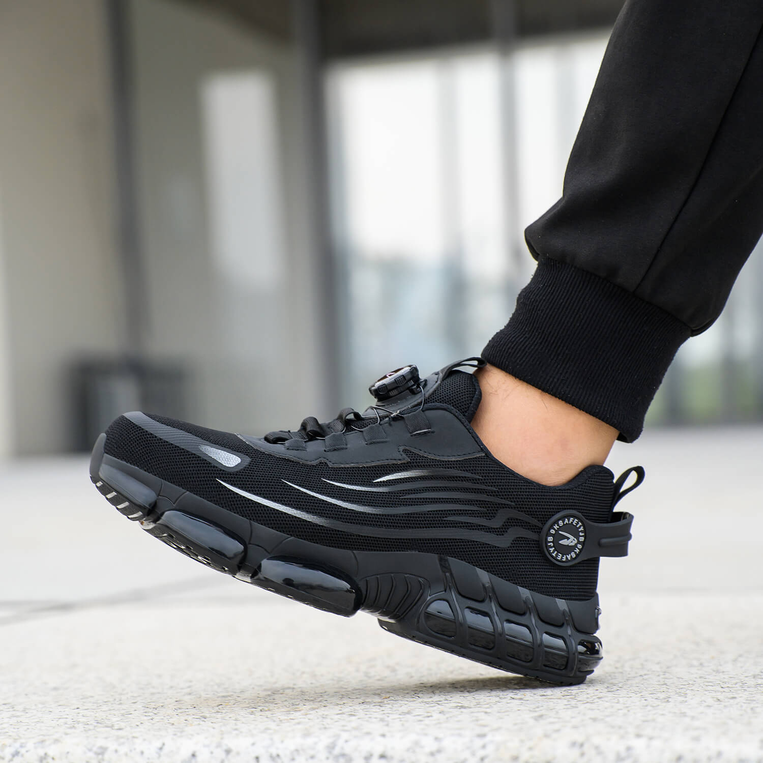 QD Steel Toe Knob Lacing Work Sneakers