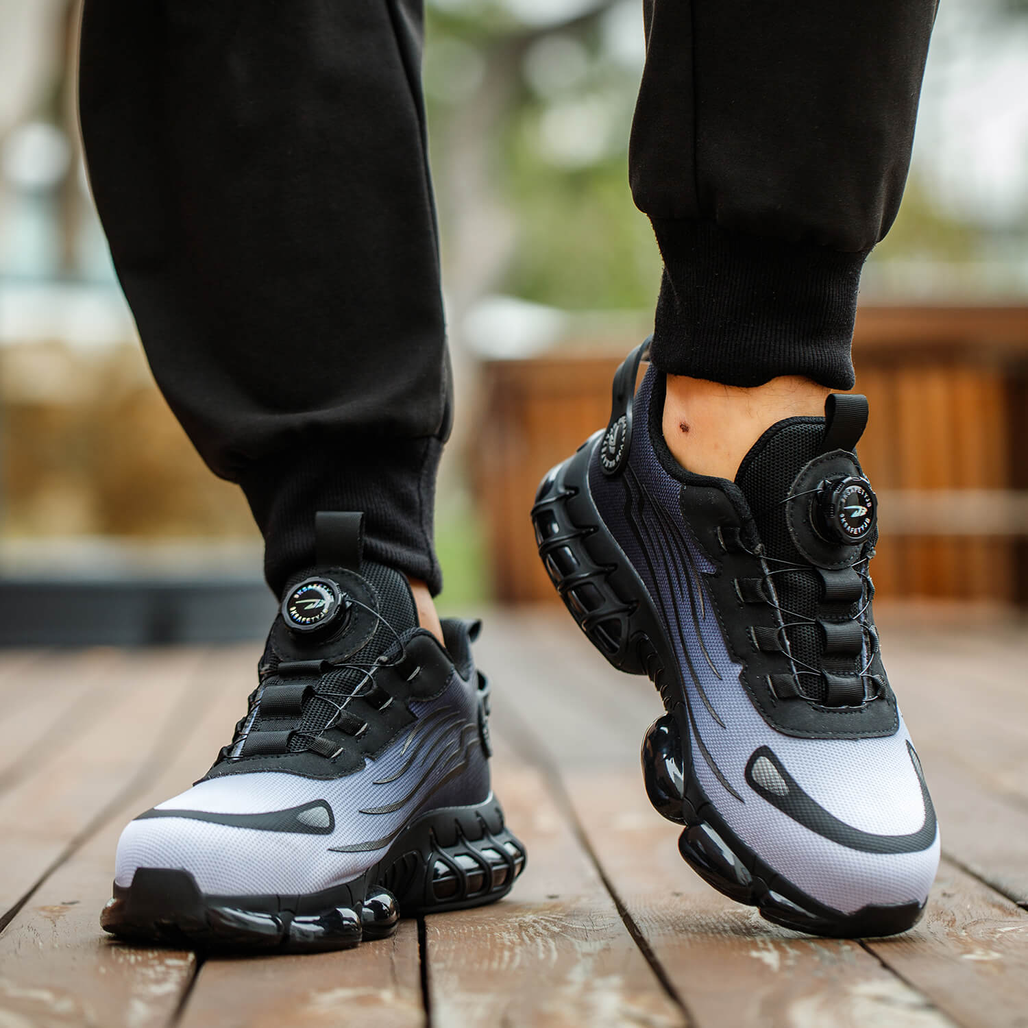 QD Steel Toe Knob Lacing Work Sneakers