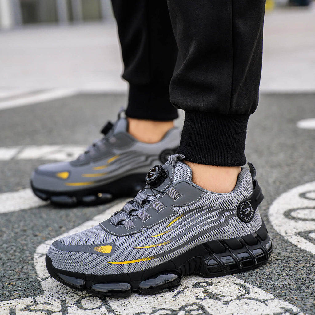 QD Steel Toe Knob Lacing Work Sneakers