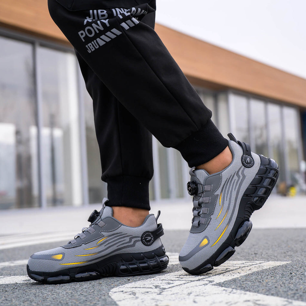 QD Steel Toe Knob Lacing Work Sneakers