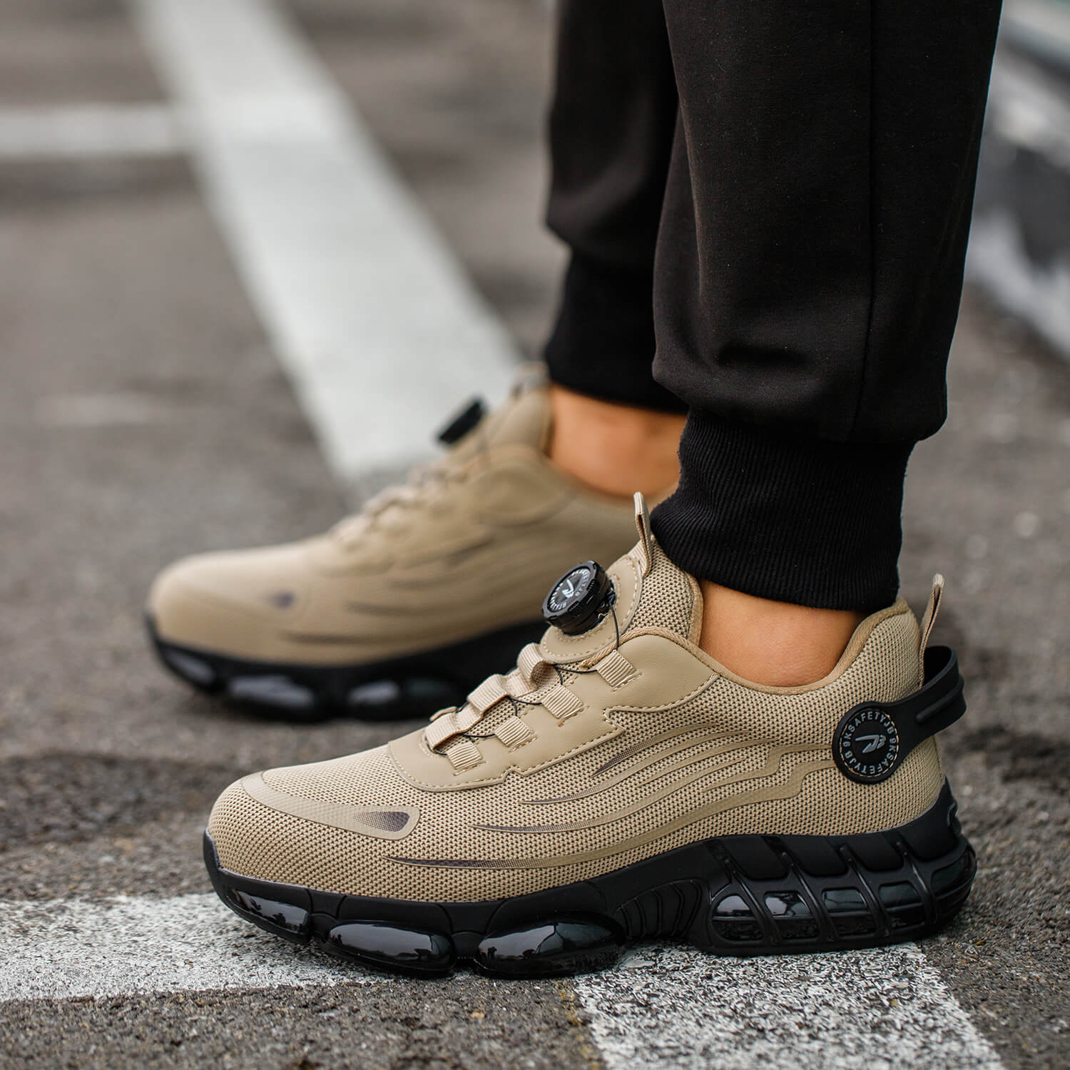 QD Steel Toe Knob Lacing Work Sneakers