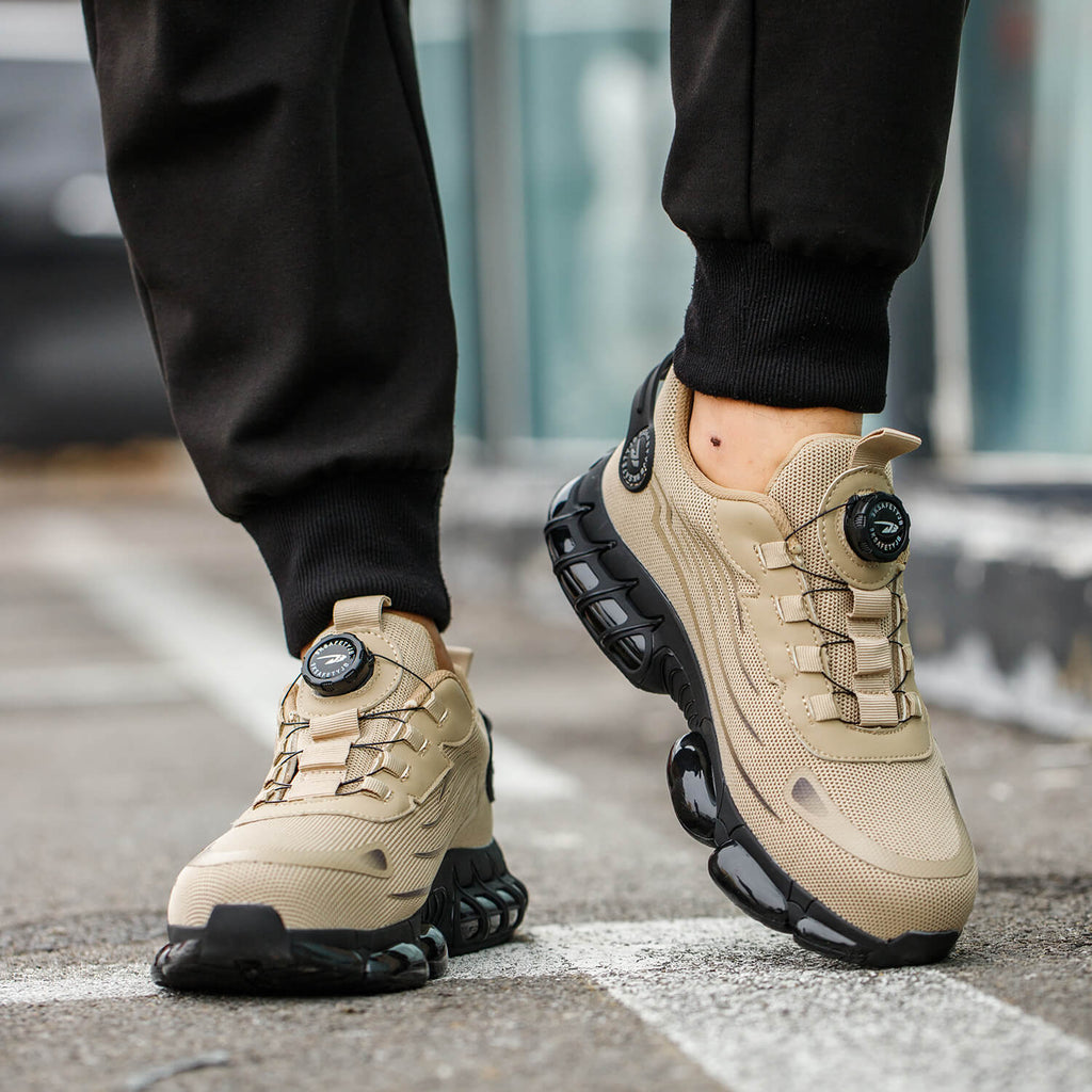 QD Steel Toe Knob Lacing Work Sneakers